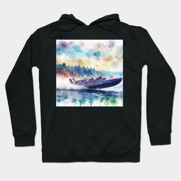 Artistic illustration of high speed boats on the waterfront Hoodie by WelshDesigns